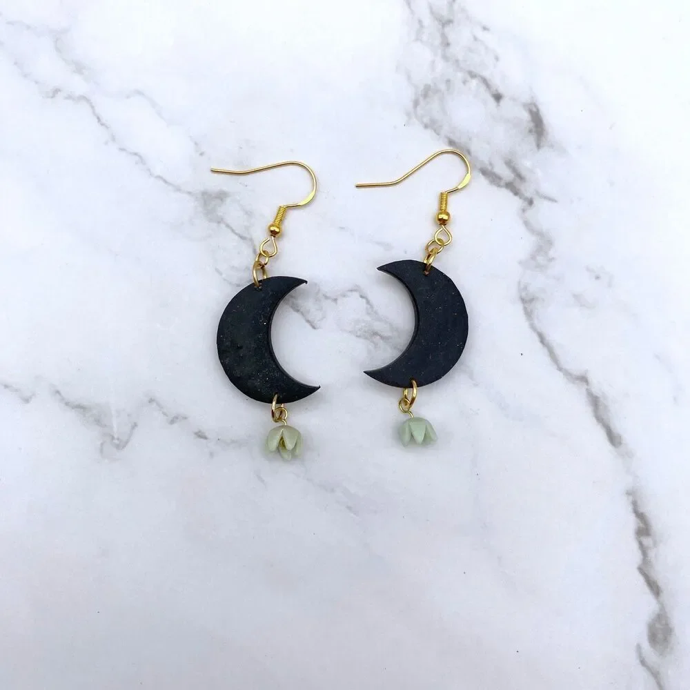 Black Moon Lily of the Valley Dangle Earrings